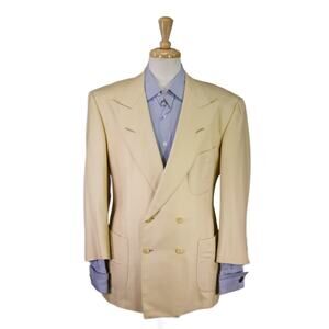 Edgar Pomeroy Bespoke Tan 100% Cashmere Double Breasted Patch Pocket Blazer 38S